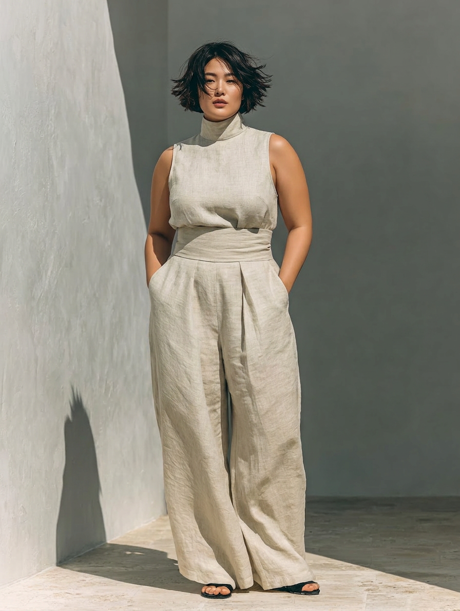 Set consisting of a sleeveless blouse and wide-leg Pants