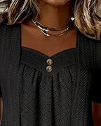 Carol | Faux Layered Square Collar Cutout Patchwork Shirt