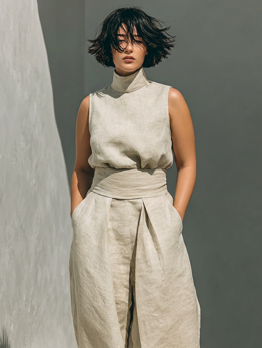 Set consisting of a sleeveless blouse and wide-leg Pants