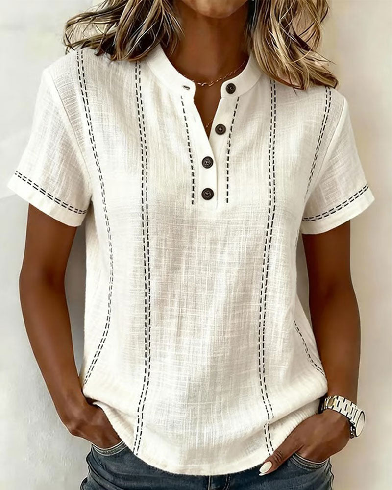 Linda | Casual Button V-Neck T-Shirt