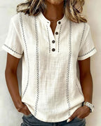 Linda | Casual Button V-Neck T-Shirt
