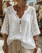 Cynthia | V-Neck Blouse with Lace Detail