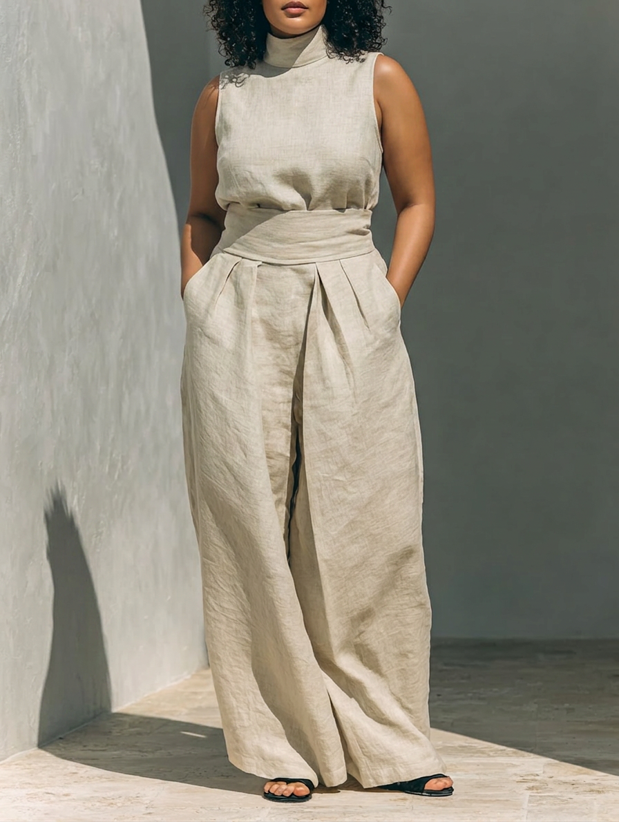 Set consisting of a sleeveless blouse and wide-leg Pants