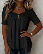Carol | Faux Layered Square Collar Cutout Patchwork Shirt