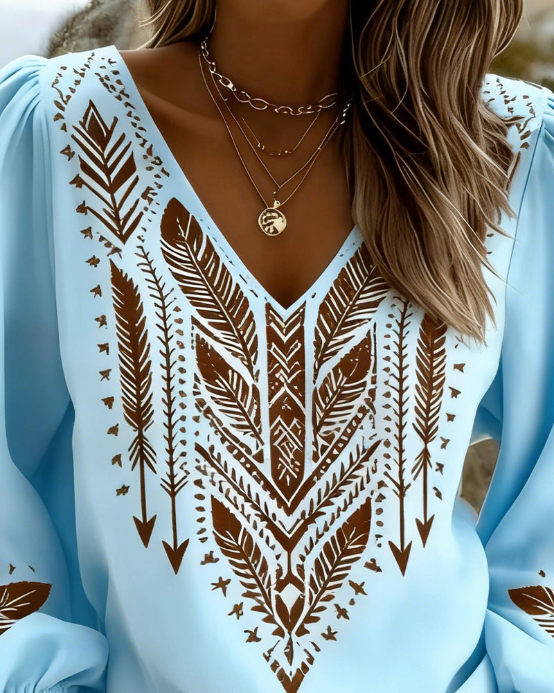 Sandra | Puffed Sleeve Blouse with Wide V-Neck