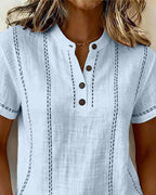 Linda | Casual Button V-Neck T-Shirt