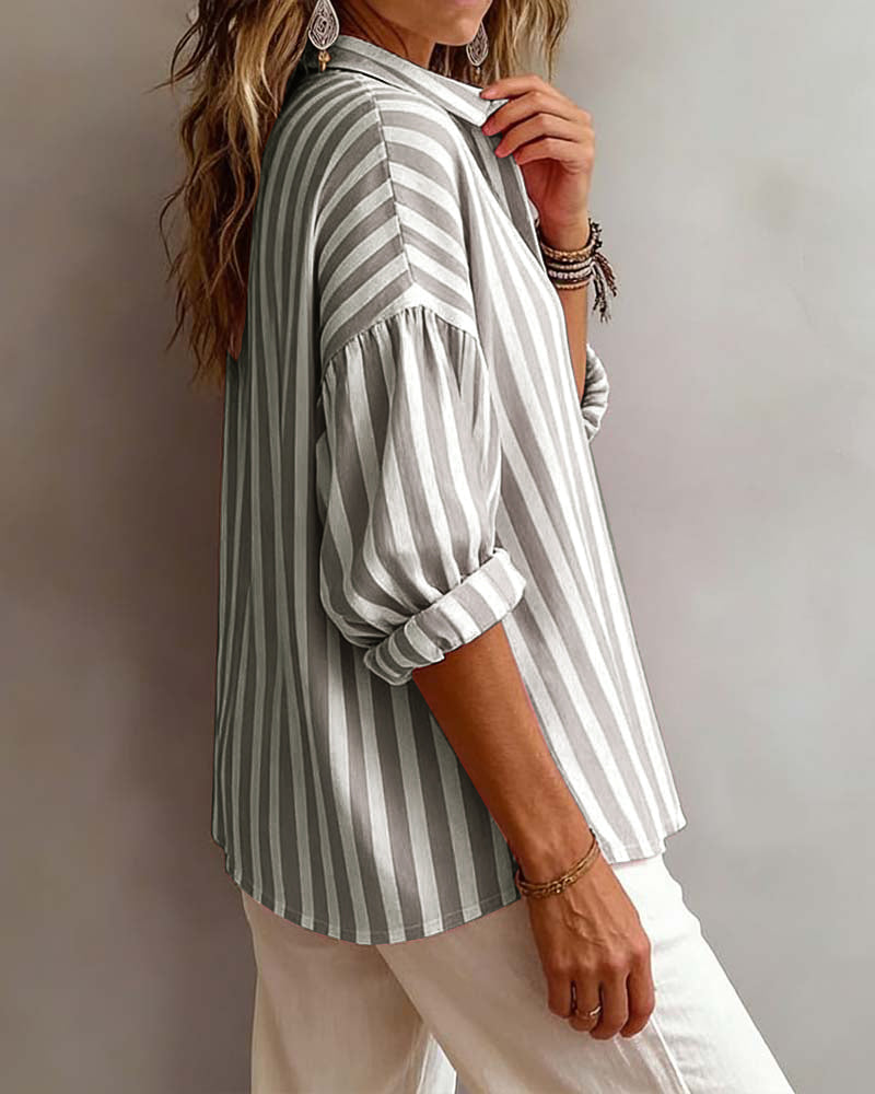 Deborah | Wide Striped Blouse with Collar