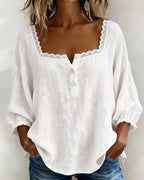 Cheryl | Lace Blouse with Square Neck and Puff Sleeves