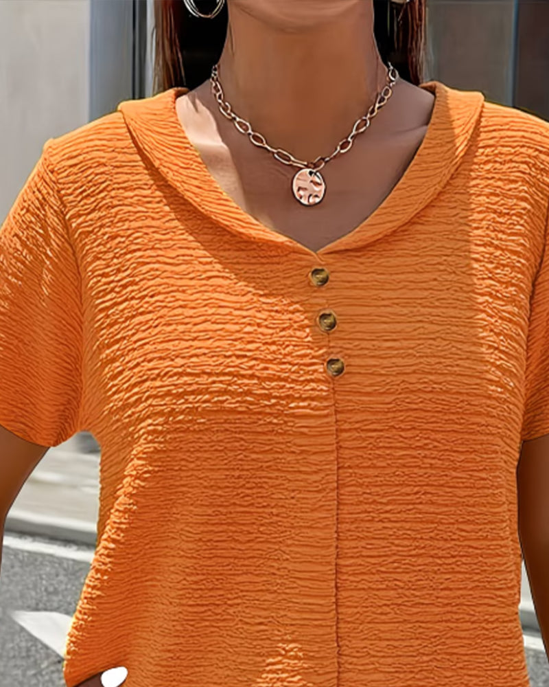 Barbara|Collar T-Shirt with Buttons