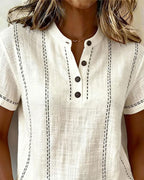 Linda | Casual Button V-Neck T-Shirt