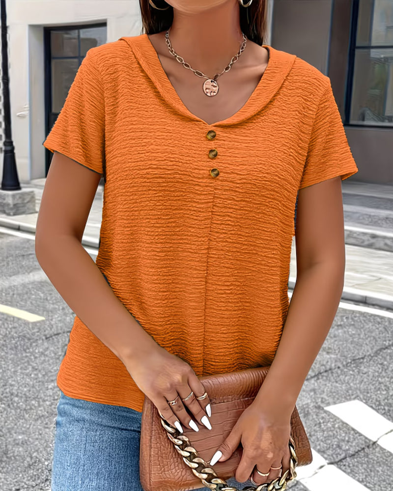 Barbara|Collar T-Shirt with Buttons