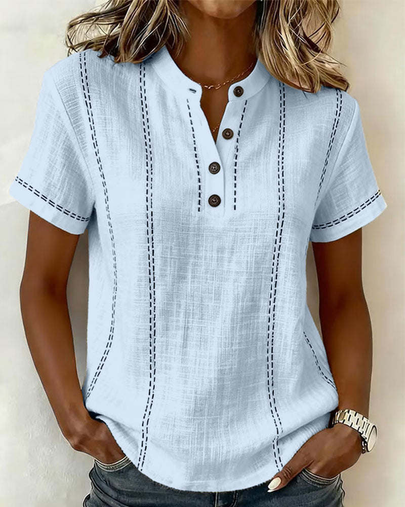 Linda | Casual Button V-Neck T-Shirt
