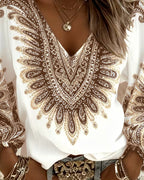 Karen | Top with V-Neck and Retro Print