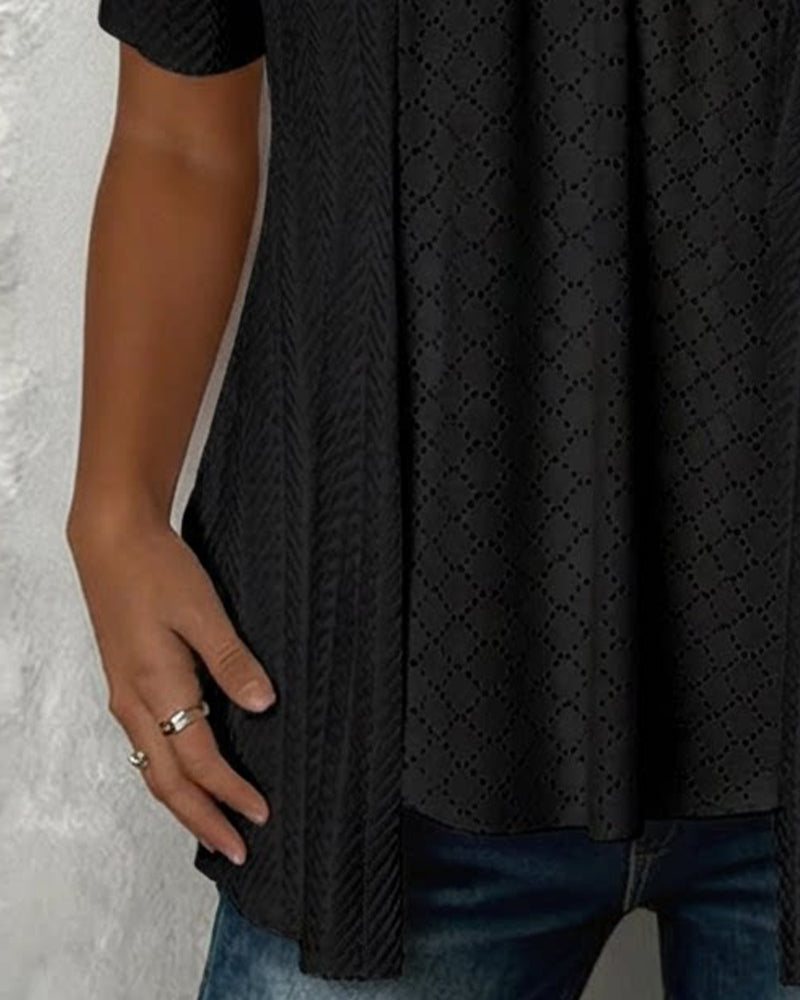Carol | Faux Layered Square Collar Cutout Patchwork Shirt