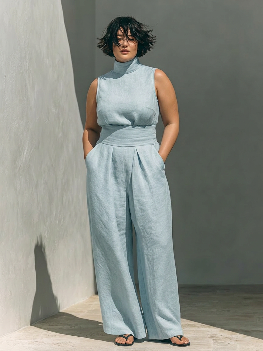 Set consisting of a sleeveless blouse and wide-leg Pants
