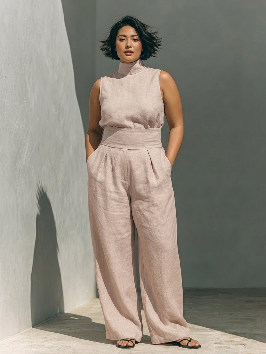 Set consisting of a sleeveless blouse and wide-leg Pants