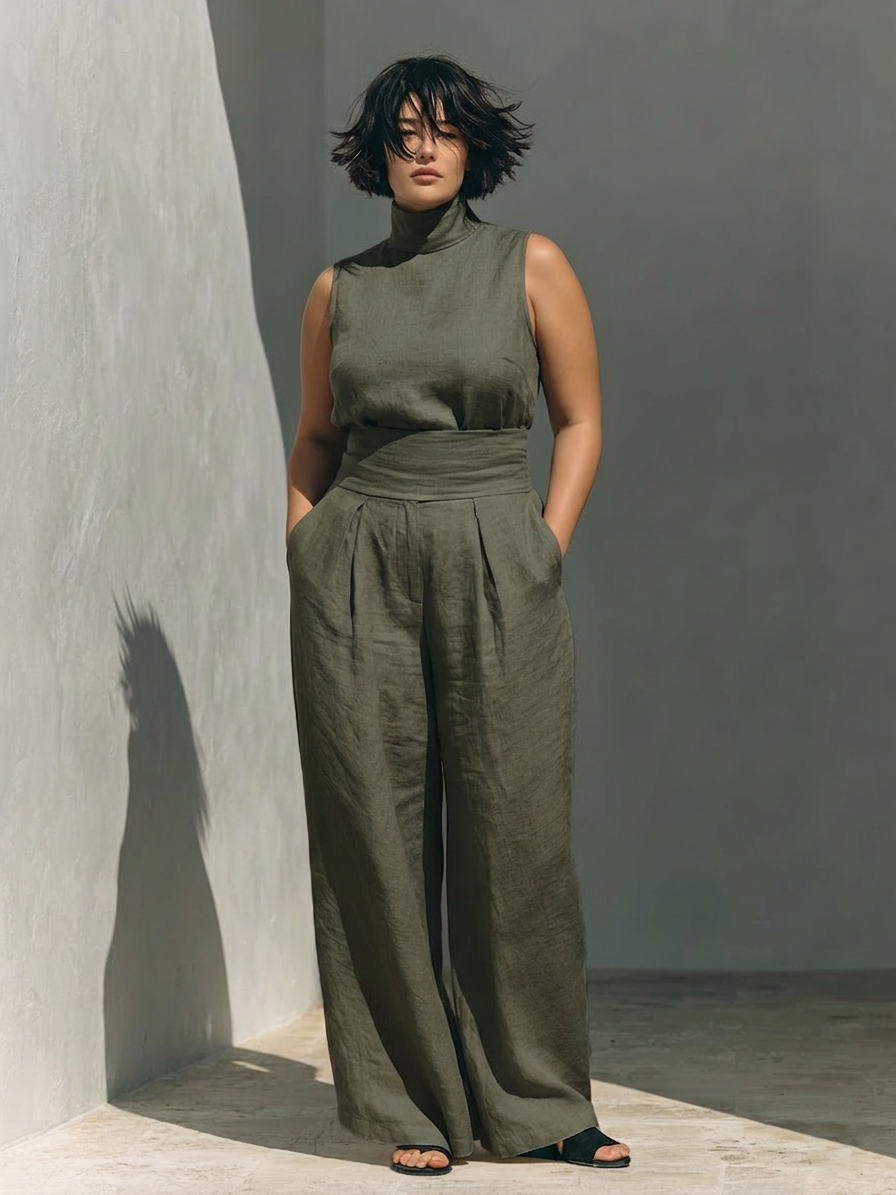 Set consisting of a sleeveless blouse and wide-leg Pants