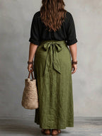 Vera – Two-Piece Set: Black T-Shirt and Olive Green Midi Skirt