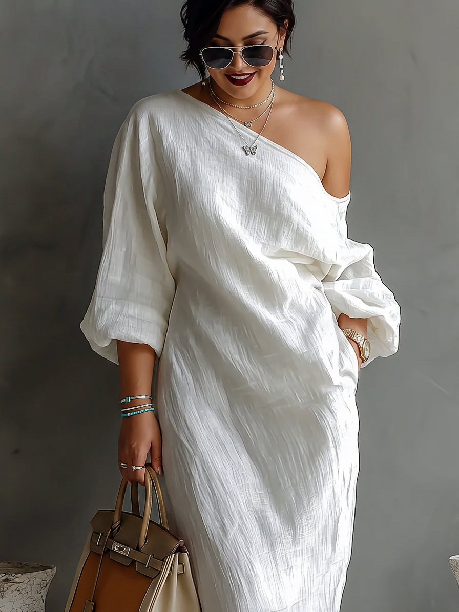 Elise | Elegant one-shoulder maxi dress in white