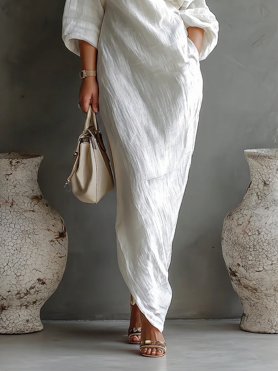 Elise | Elegant one-shoulder maxi dress in white