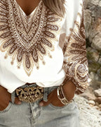Karen | Top with V-Neck and Retro Print