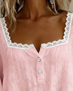 Cheryl | Lace Blouse with Square Neck and Puff Sleeves