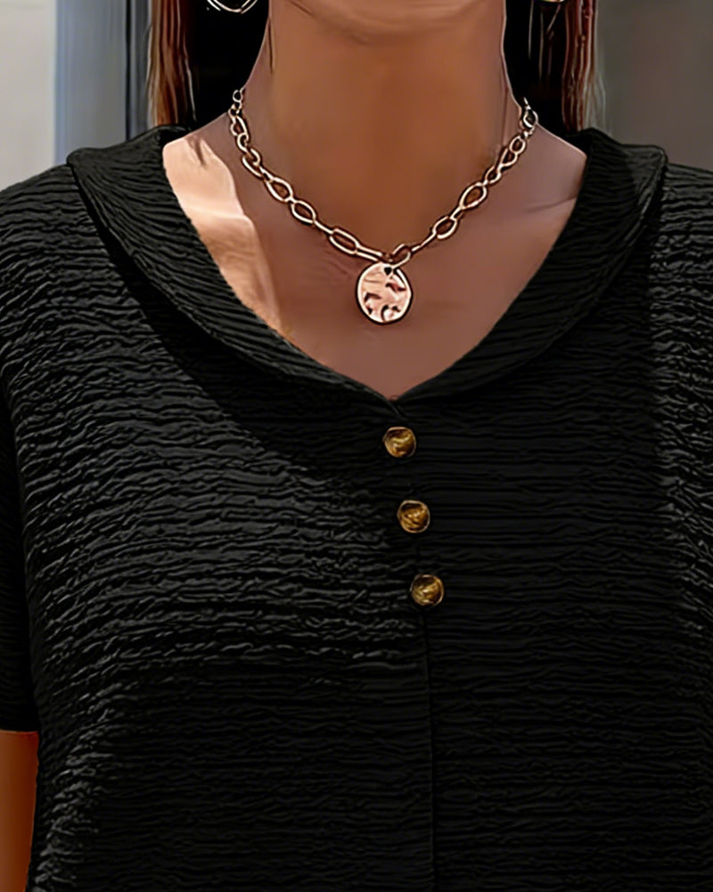 Barbara|Collar T-Shirt with Buttons