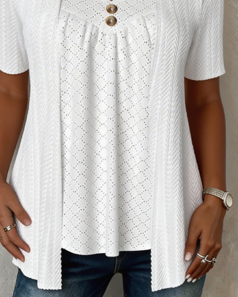 Carol | Faux Layered Square Collar Cutout Patchwork Shirt