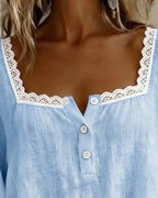 Cheryl | Lace Blouse with Square Neck and Puff Sleeves