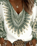 Karen | Top with V-Neck and Retro Print