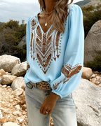 Sandra | Puffed Sleeve Blouse with Wide V-Neck