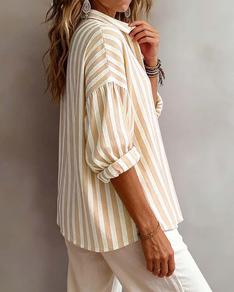Deborah | Wide Striped Blouse with Collar