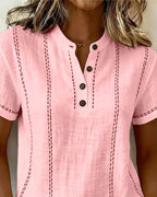 Linda | Casual Button V-Neck T-Shirt