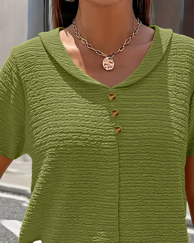Barbara|Collar T-Shirt with Buttons