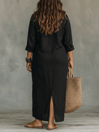 Soline | Maxi black fitted dress with buttons