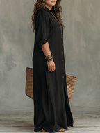 Soline | Maxi black fitted dress with buttons