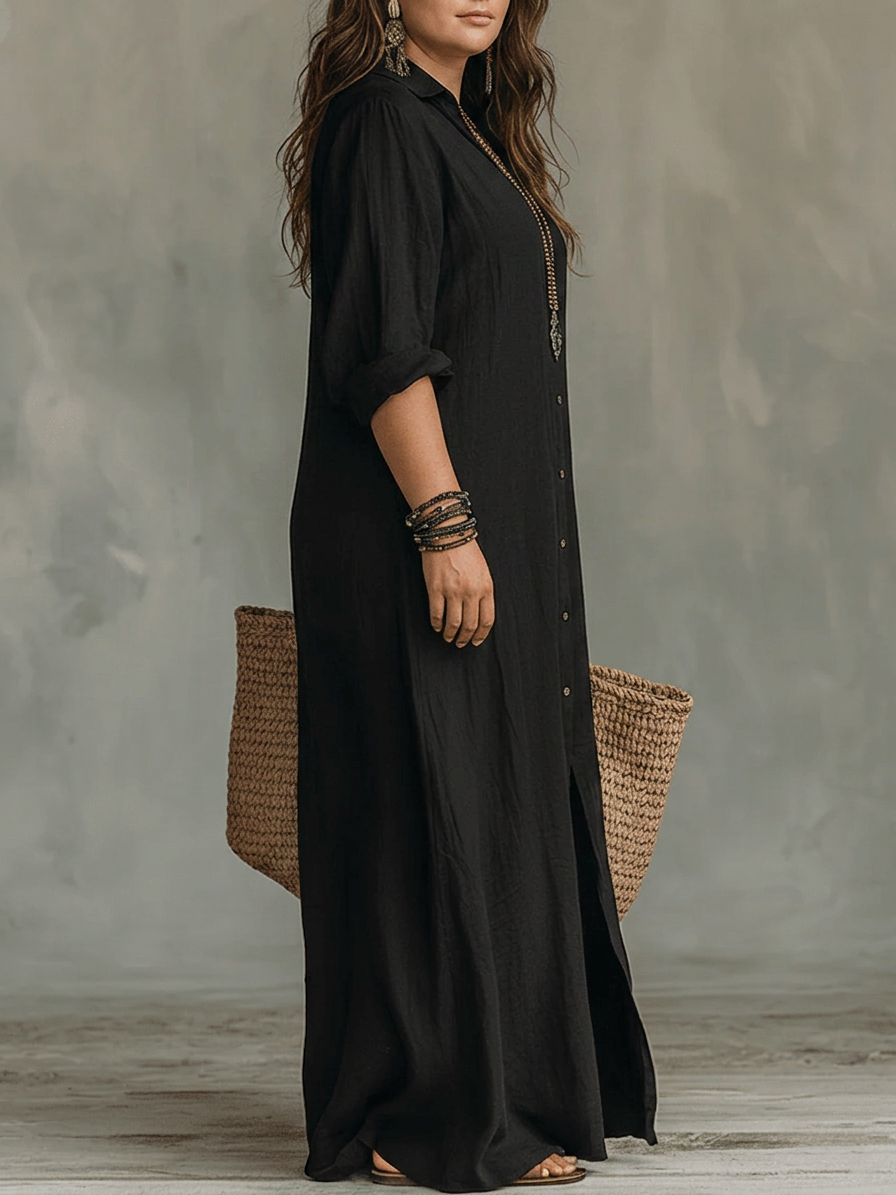Soline | Maxi black fitted dress with buttons
